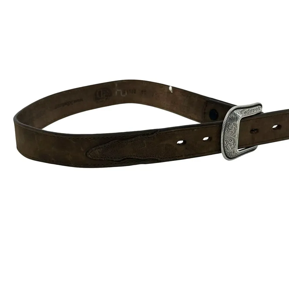 3D Brown Leather Belt Youth D1492 Size 24 Silver Toned Buckle Western Rodeo